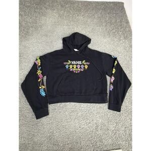 Vans Hoodie Womens Medium Black Day Of Dead Sugar Skull Cropped Fleece Graphic